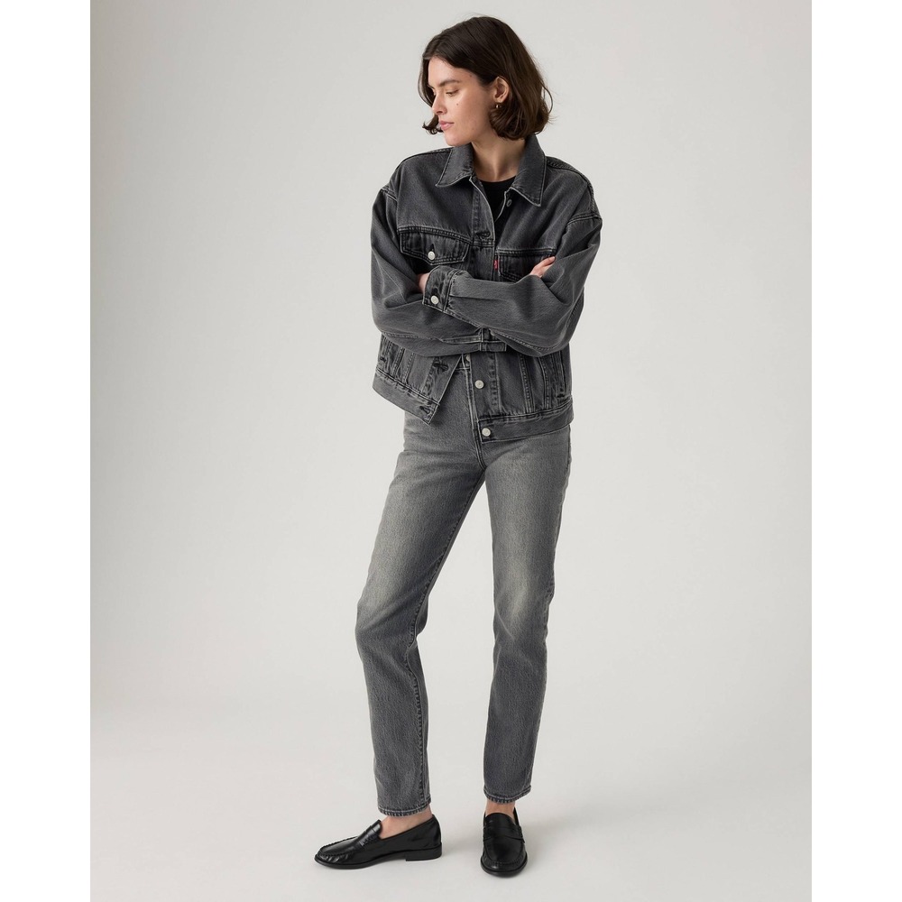 Levis Wedgie Straight Crop Jeans Gray Washed Black High Rise Denim 24